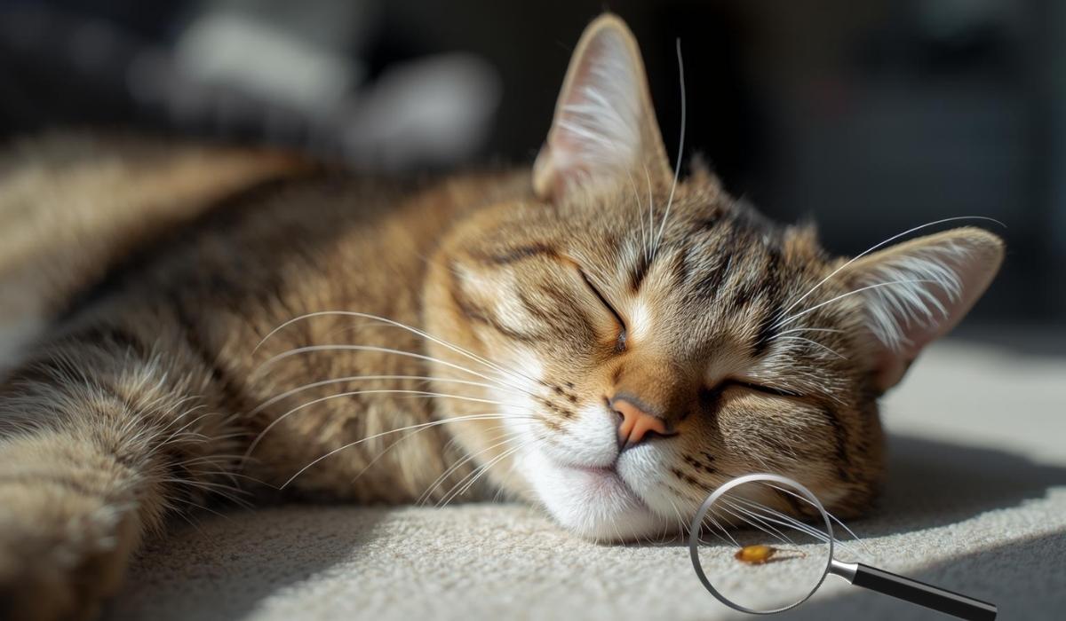 Flea beside sleeping cat
